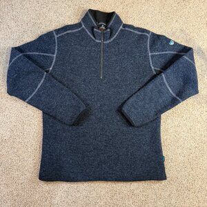 Kuhl ThermoKore Sweater Men's MEDIUM Navy Blue Wool Blnd 1/4 Zip Pullover Jacket